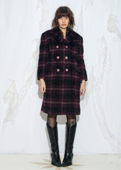 Vintage 60s Mod Plaid Wool Coat in Purple