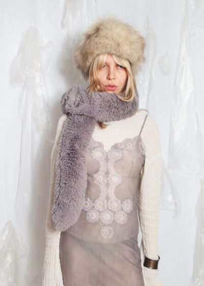 Vintage Y2K Faux Fur Scarf in Grey