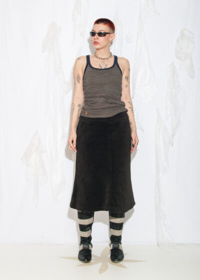 Vintage Y2K Velvet Midi Skirt in Black