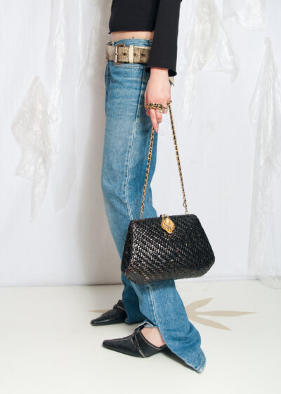 Vintage 50s Nelly Wicker Bag in Black