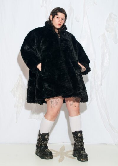 Vintage 80s Faux Fur Coat in Black