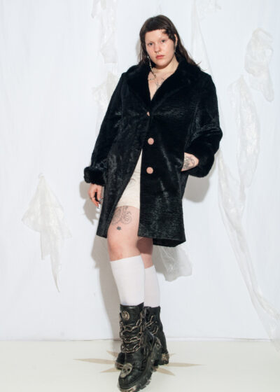 Vintage 60s French Designer Faux Fur Coat in Black