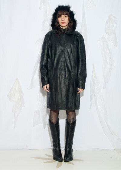 Vintage 80s Oversized Leather Coat in Black
