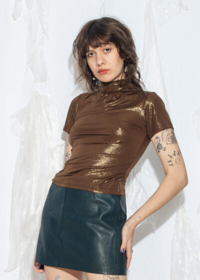 Vintage Y2K Glam Crop Top in Bronze Viscose