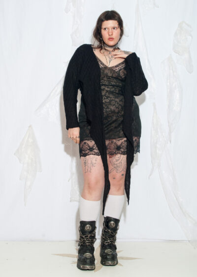 Vintage Y2K Olars Ulla Knit Wrap Bolero in Black Wool