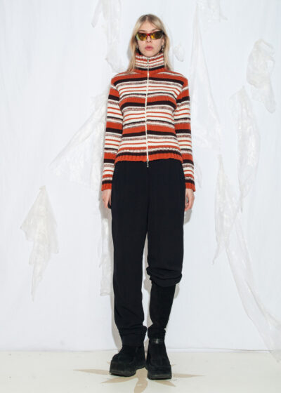 Vintage 90s Fitted Knit Cardigan w Two-Way Zip