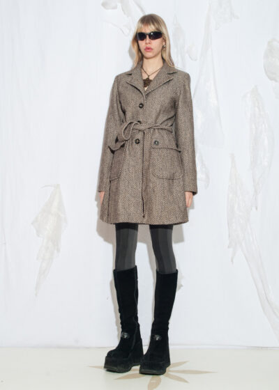 Vintage Y2K Preppy Wool Blend Spring Coat in Beige