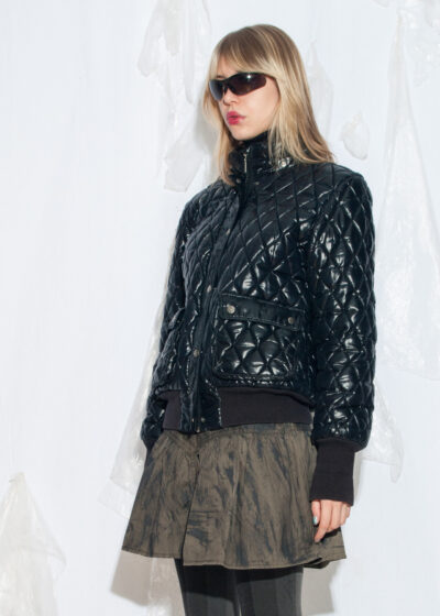 Vintage Y2K Shiny Quilted Puffer Jacket in Black