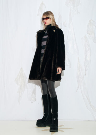 Vintage 80s Plush Teddy Coat in Brown Faux Fur