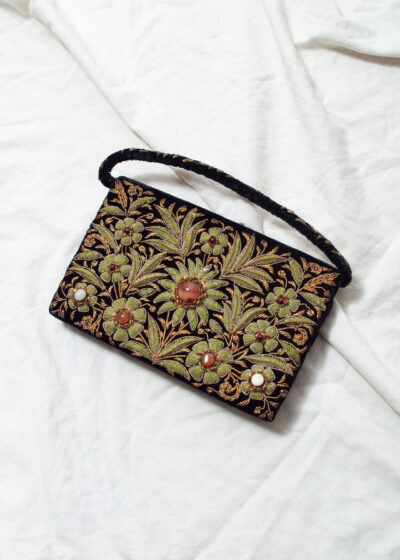 Vintage 80s Goldwork Zardozi Evening Clutch in Black