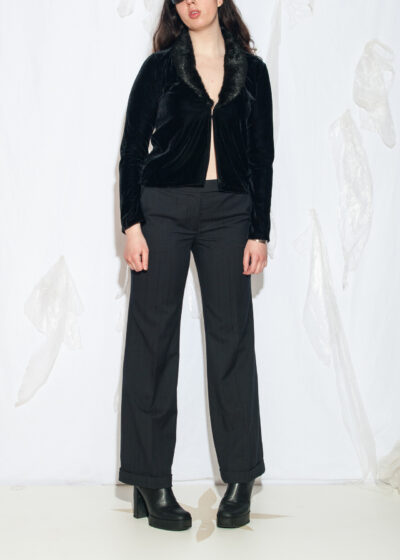 Vintage Y2K Pinstriped Flare Trousers in Black