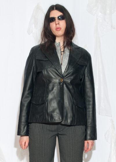 Vintage Y2K Leather Blazer Jacket in Black