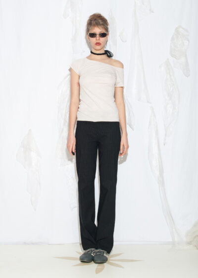 Vintage Y2K Flare Trousers in Pinstriped Black