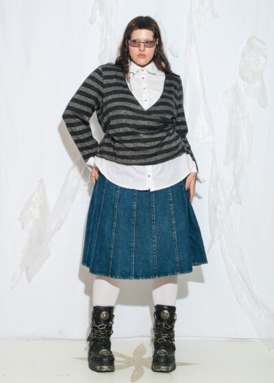 Vintage Y2K Office Siren Jumper in Silver Striped