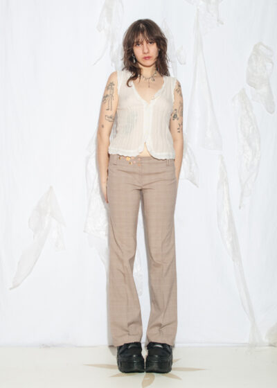 Reworked Y2K Low Rise Flare Trousers with Button Decor