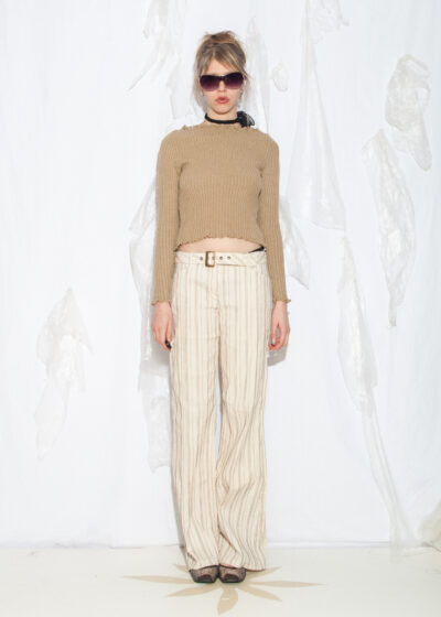 Vintage 90s Rib Knit Top in Beige