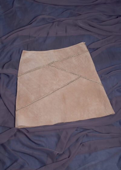 Vintage Y2K Elspeth Gibson Leather Skirt in Beige