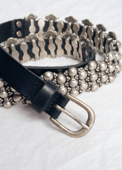 Vintage Y2K Leather Belt with Silver Hardware