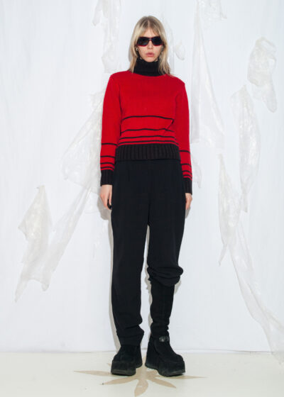 Vintage Y2K Striped Knit Jumper in Red Wool Cotton