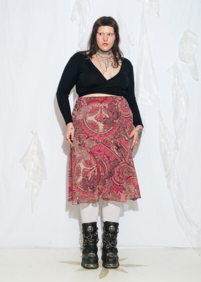 Vintage Y2K Boho Midi Skirt in Pink Paisley