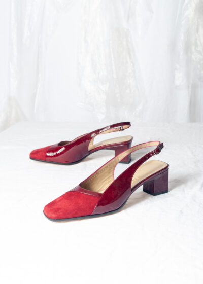 Vintage Y2K Maroon Leather Block Heel Sandals