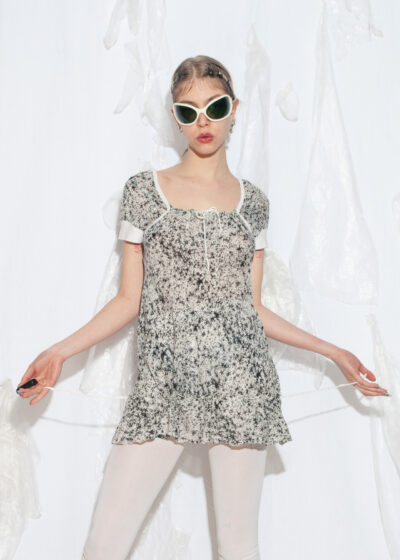 Vintage Y2K Star Print Tunic Dress in White Silk Blend