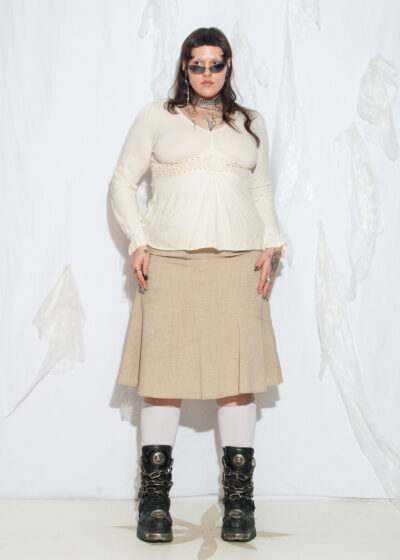 Vintage Y2K Beige Cotton Top with Crocheted Detail
