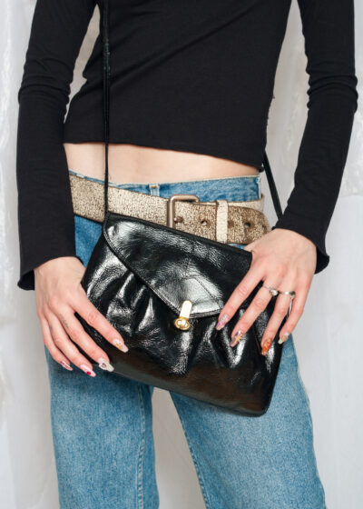 Vintage 80s Glam Patent Leather Bag in Black
