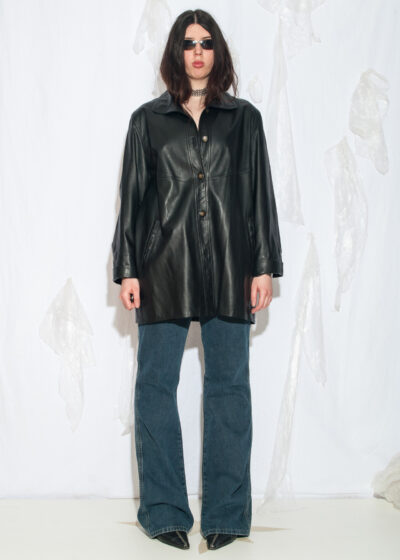 Vintage 90s Oversized Leather Coat in Black