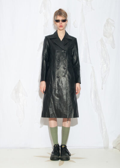 Vintage 90s Double Breasted Leather Coat in Black