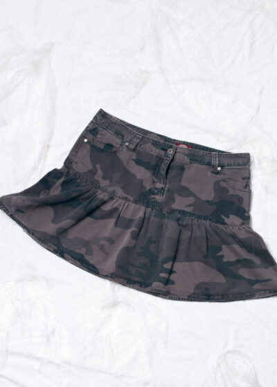 Vintage Y2K Frilly Camo Micro Skirt in Brown Cotton