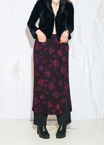 Vintage Y2K Maxi Skirt in Purple Rose Pattern