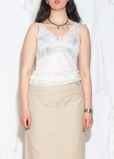 Vintage 70s Lace Slip Top in White