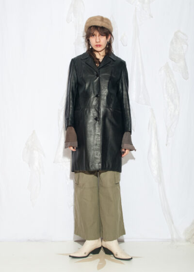 Vintage 60s Leather Midi Coat in Black