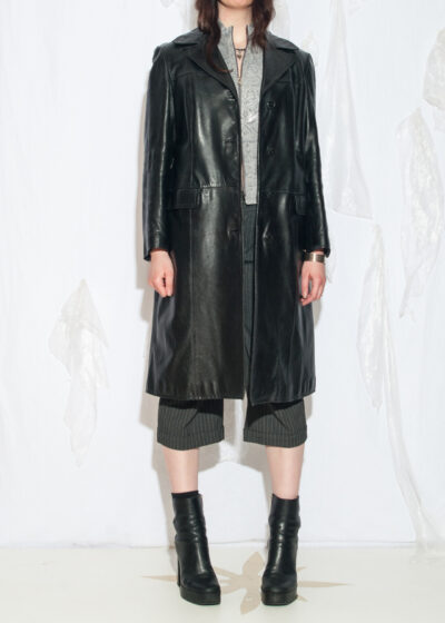 Vintage 60s Long Leather Coat in Black