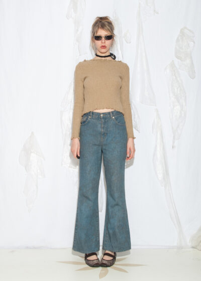 Reworked Vintage 90s Flares in Overdyed Mud Wash Blue