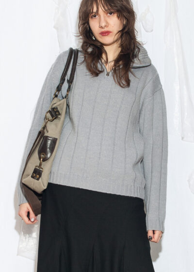 Vintage Y2K Knit Jumper in Grey Wool Blend