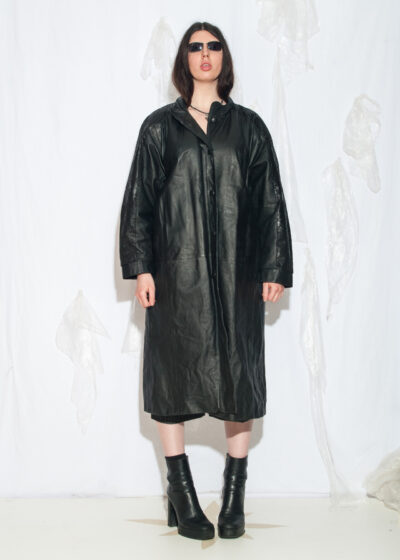 Vintage 80s Real Leather Coat in Black