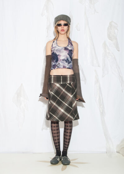 Vintage Y2K Plaid Midi Skirt in Brown Wool Blend