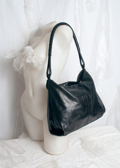 Vintage Y2K Leather Hobo Bag in Black