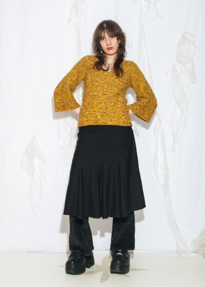 Vintage 80s Flare Sleeve Hand Knitted Jumper in Yellow