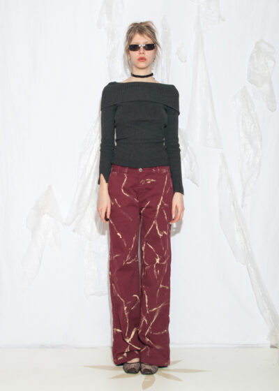 Reworked Y2K Maroon Marble Wide Leg Trousers