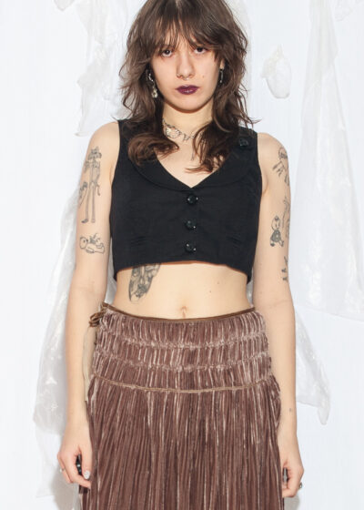 Vintage Y2K Crop Cotton Vest in Black Cotton