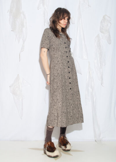 Vintage 90s Button Front Maxi Dress in Beige Floral