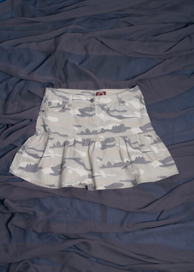 Vintage Y2K Camo Frilly Skirt in Khaki Cotton