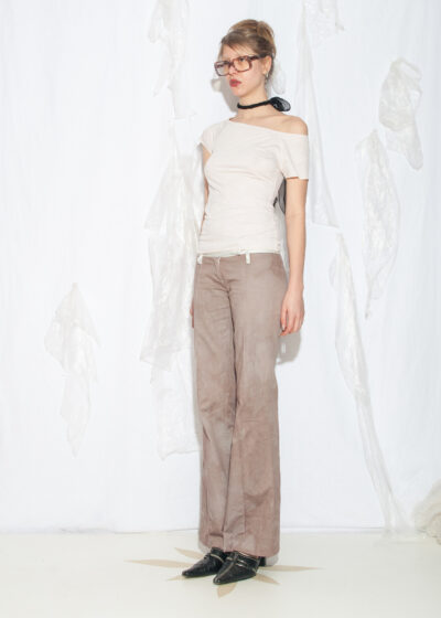 Vintage Y2K Low Rise Flare Trousers in Brown Cotton