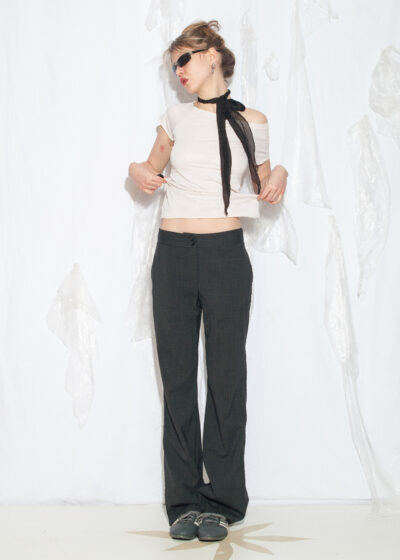 Vintage Y2K Wool Blend Flare Trousers in Grey