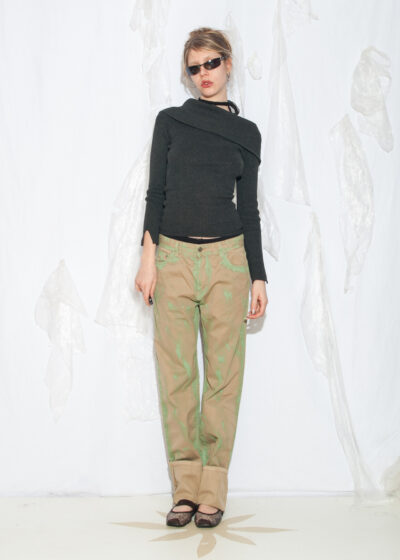 Reworked Vintage Y2K Slouchy Jeans in Beige and Green
