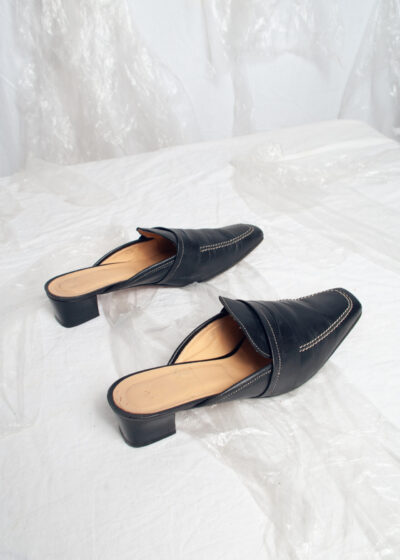 Vintage Y2K Voltan Leather Mules in Black